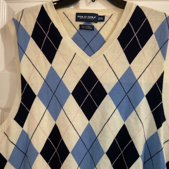 Polo Golf Ralph Lauren Cashmere Blend Argyle V-neck Sweater Vest, XL - Picture 3 of 4